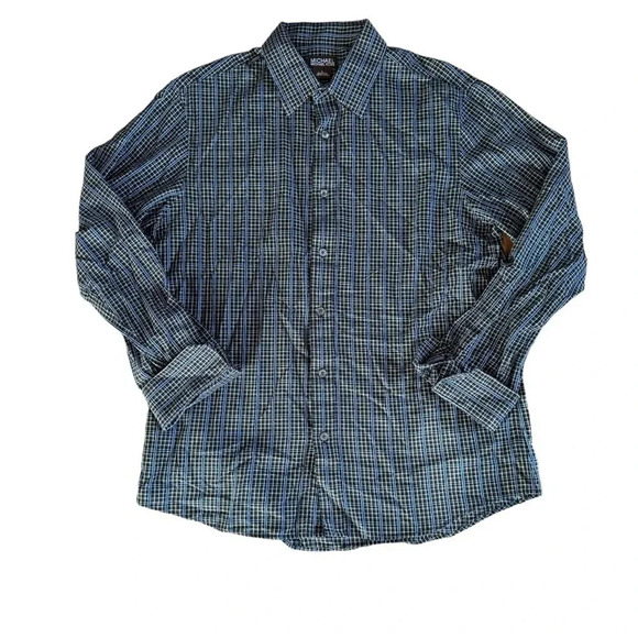 Michael Kors Blue Plaid Tailored Fit Shirt Long Sleeve Collared Cotton L - Picture 1 of 5